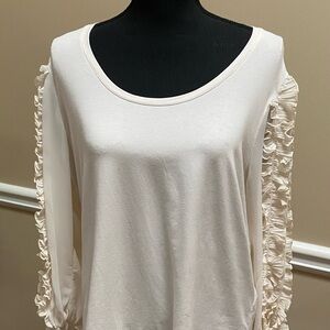 Chico's Cream Long Sleeve Top with Ruffled Sleeve Detail